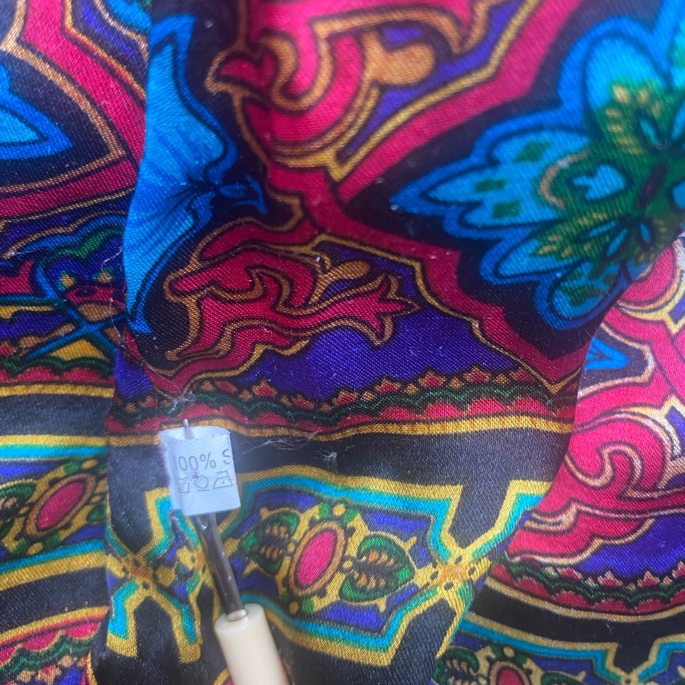 100% Silk Long Scarf Colorful Floral & Jewel Print Double Sided With Fringe EUC - Picture 2 of 7
